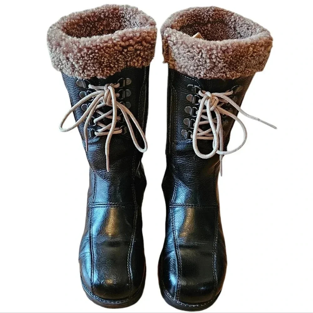 Saute Mouton Colombe Women's Leather Zipper Fall Winter Combat Boots Black Sz 36